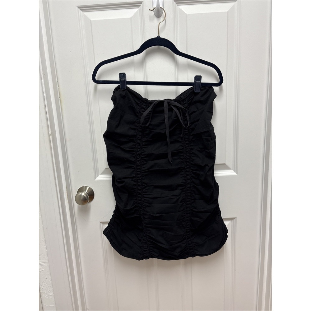 XCVI Strapless Womens Black Ruched Y2K 90s Retro Knee Length Stretchy Skirt